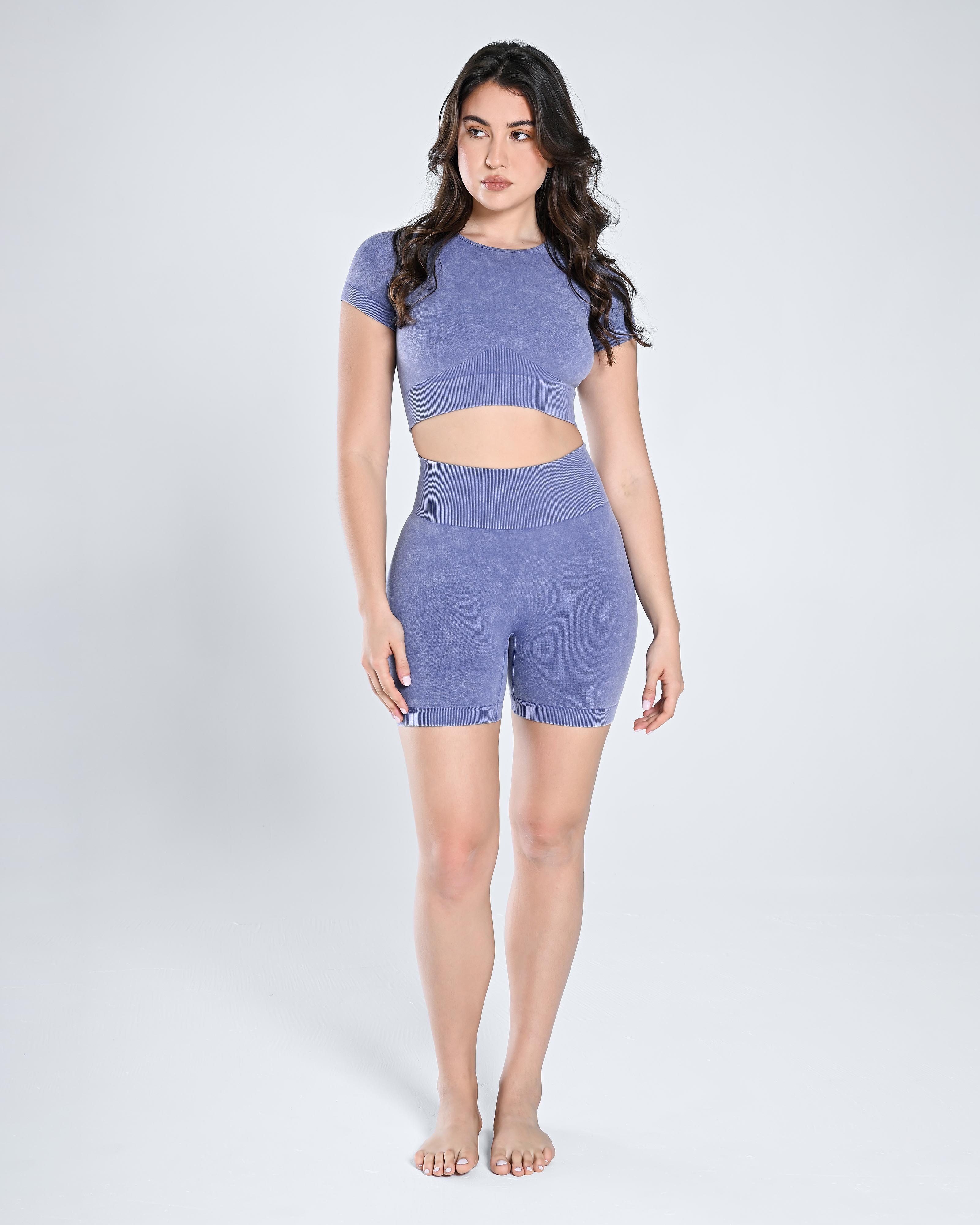 Seamless Acid Wash Gym Shorts Set - Cosmolle