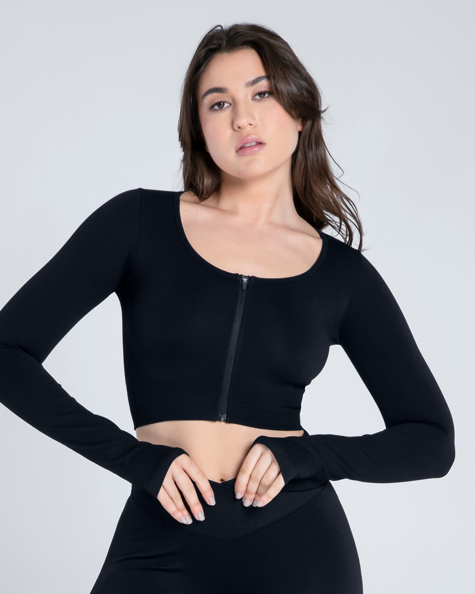 Black Long Sleeve Seamless Sports Top