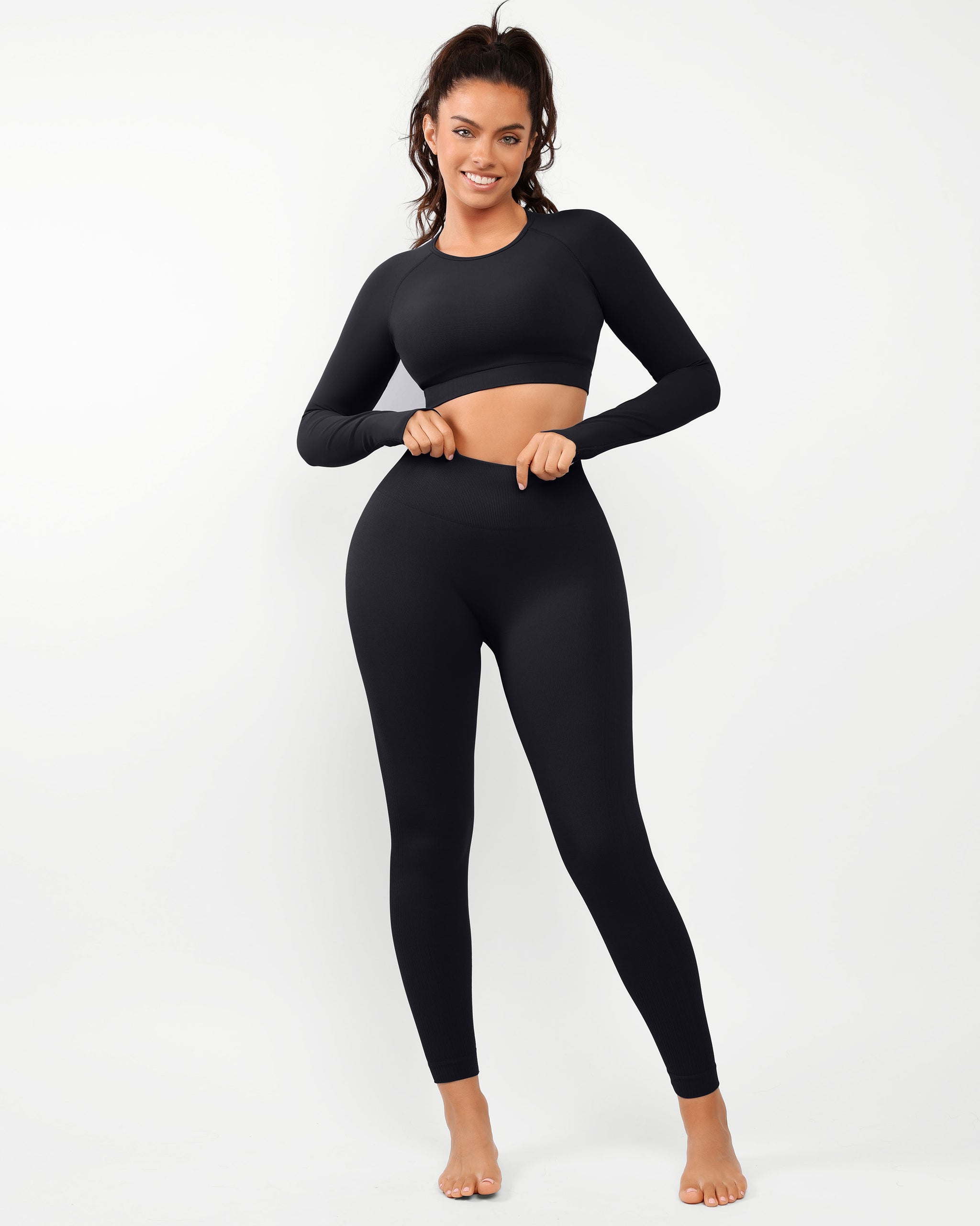  Cosmolle Workout Sets Long Sleeve Outfits for Women Tummy  Control Gym Outfit 2 Piece Set Yoga High Waist Leggings Ribbed Seamless  (Brown,Medium) : Clothing, Shoes & Jewelry