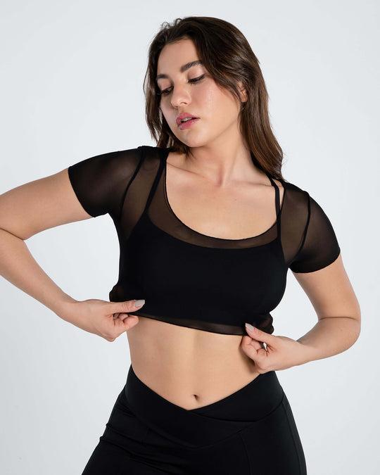 Move Free Mesh Short Sleeve Crop Top
