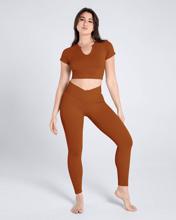 Premium Seamless V-neck Crop Top & Leggings Set