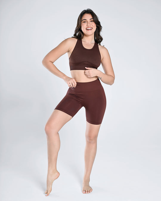 Seamless Crop Tank & Short Set - Chestnut Brown