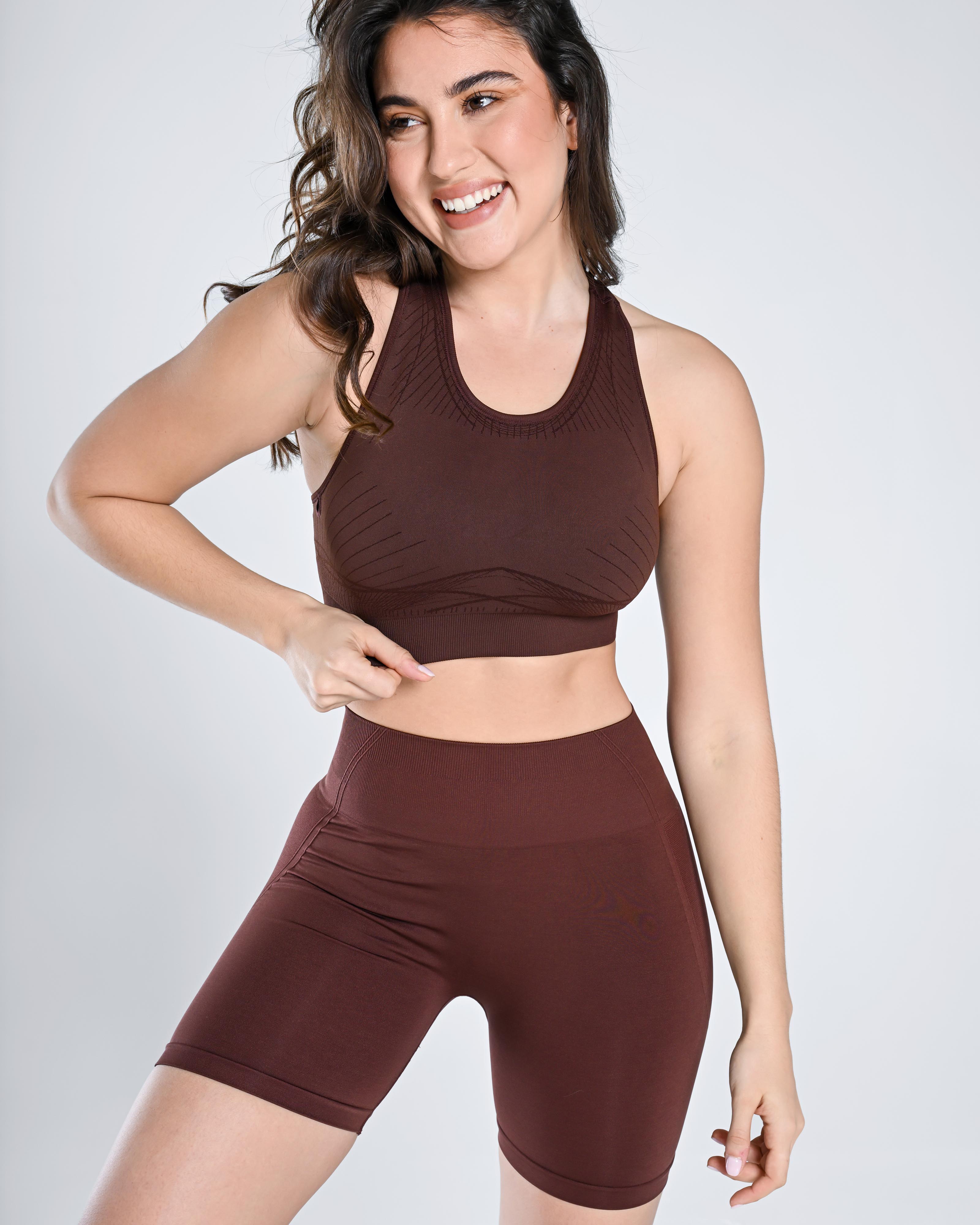 Seamless Crop Tank & Short Set - Chestnut Brown - Cosmolle