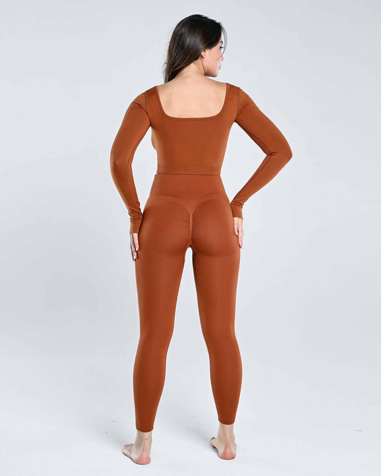 Long Sleeve Cut Out Seamless Jumpsuit - Red